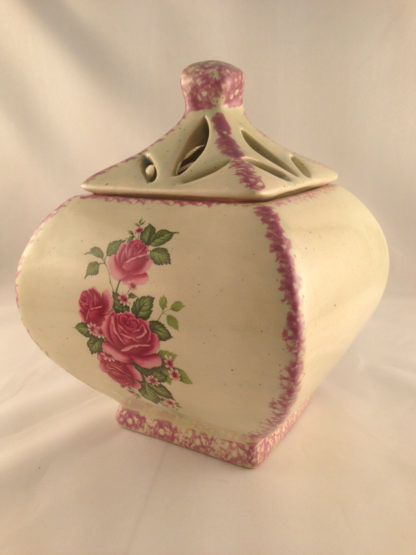 ivory table jar for candy and confection ceramic hand painted removable lid