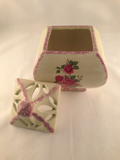 ivory table jar for candy and confection ceramic hand painted removable lid3