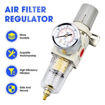 Tailonz Pneumatic 1/4 Inch NPT Air Filter Pressure Regulator Combo Piggyback, Air Tool Compressor Filter with Gauge AW2000-02